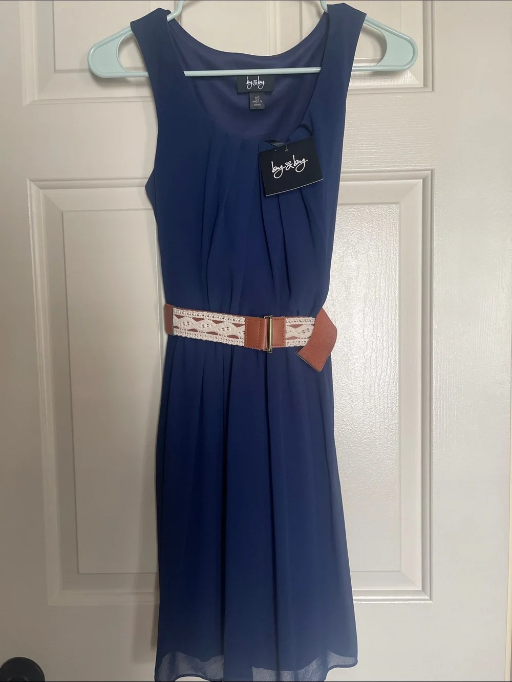 By & By Navy Sleeveless Belted Dress Pleats and Elasticized Waist NWT XS Junior